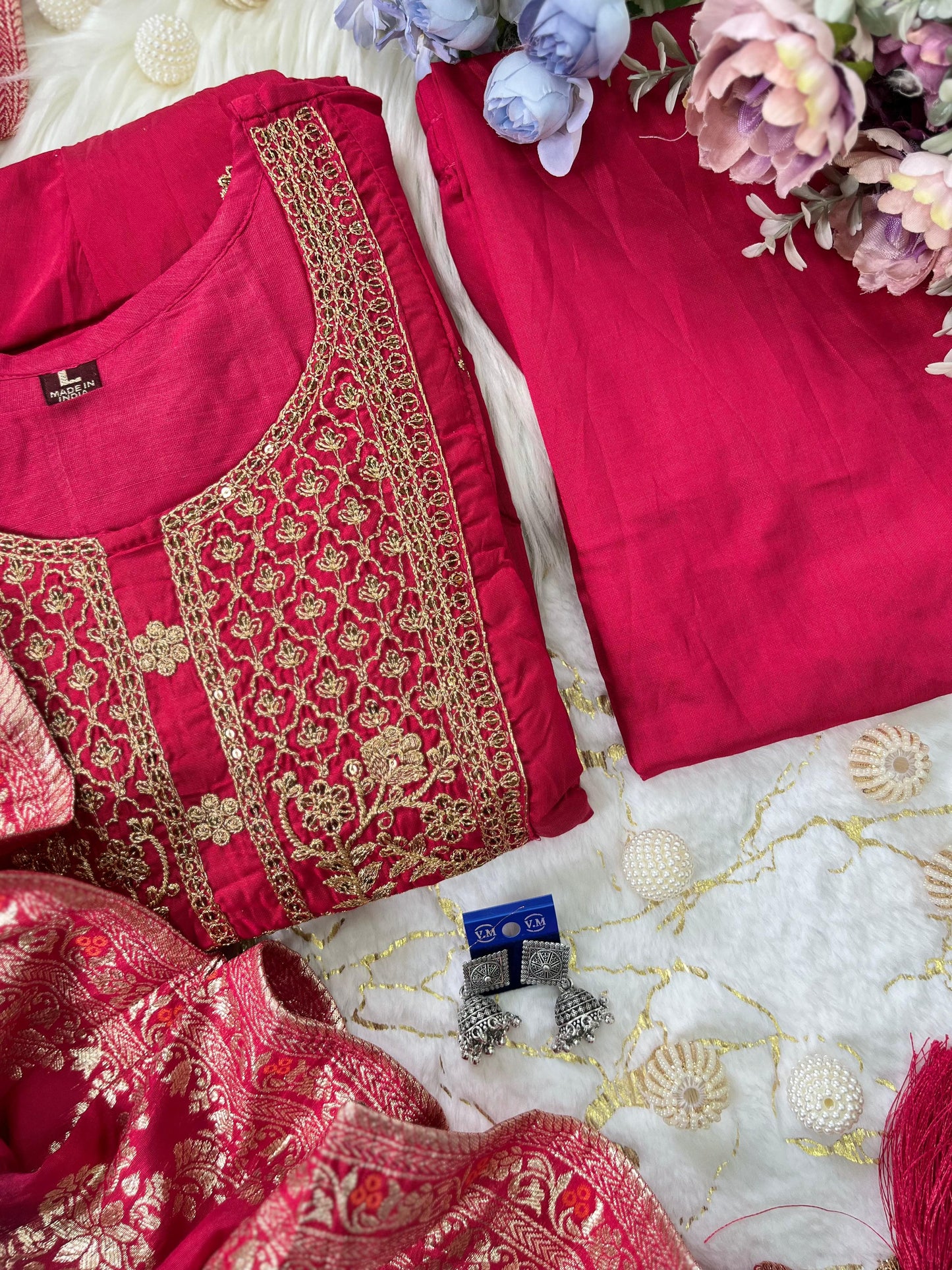 Anarkali Flared Kurti Pant Dupatta Set🌼