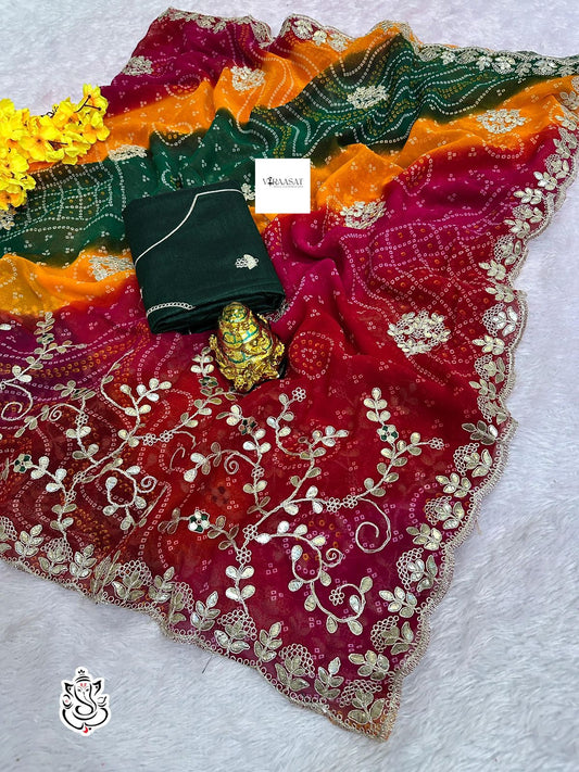 Georgette bandhej saree