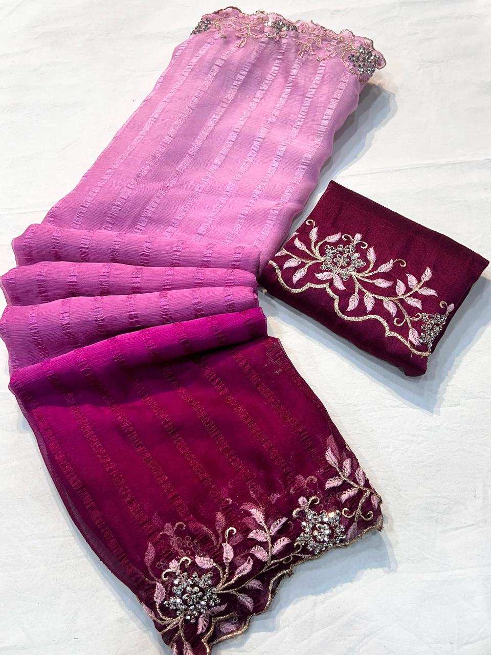 georgette 3d shaded saree