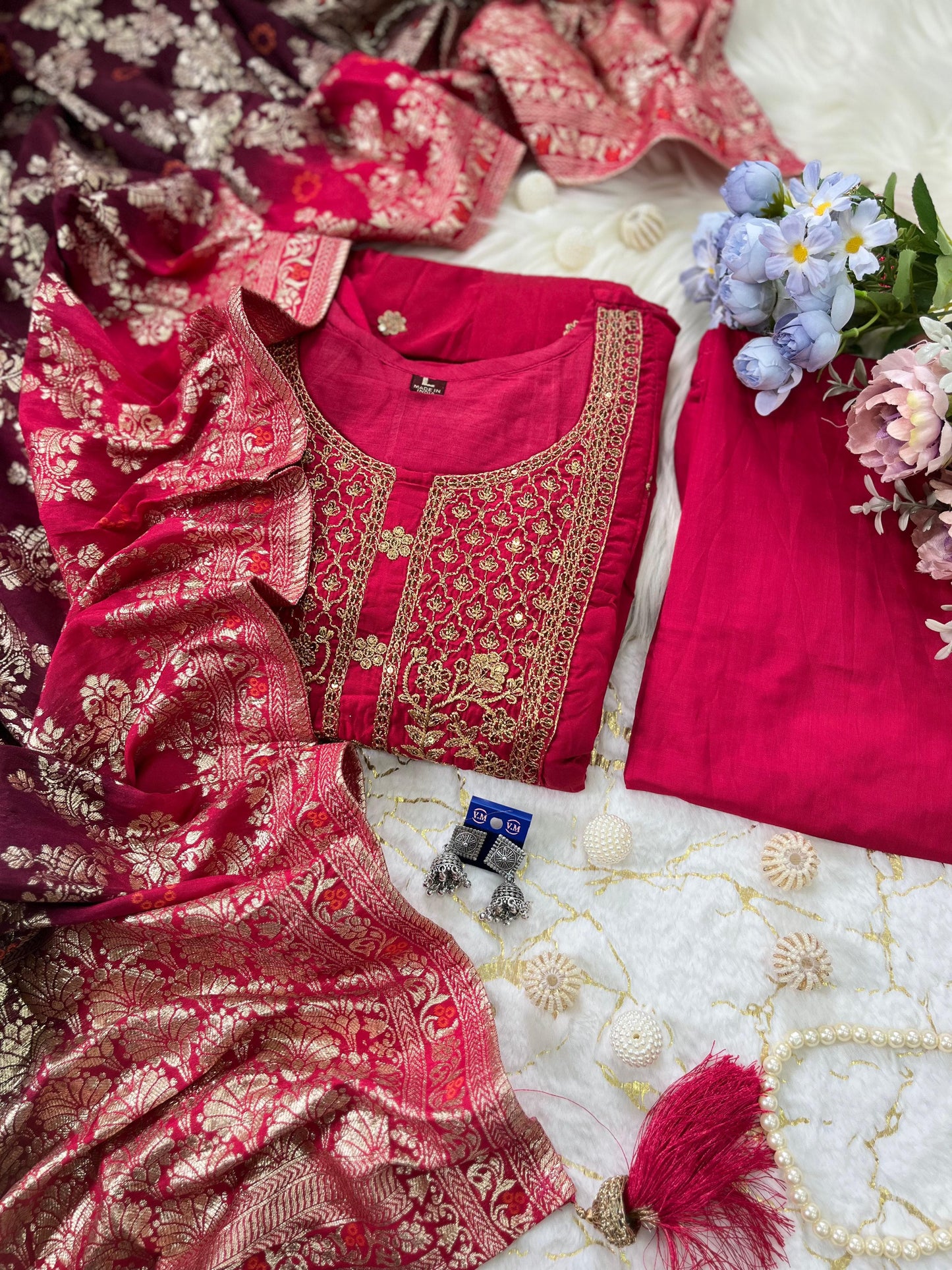 Anarkali Flared Kurti Pant Dupatta Set🌼