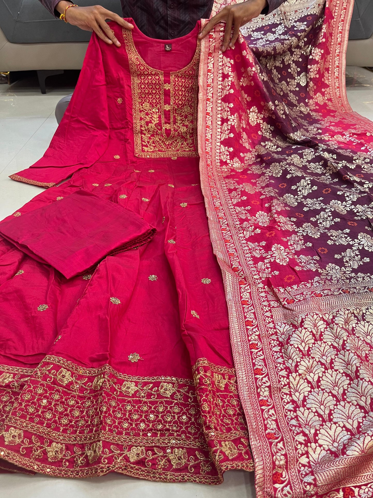 Anarkali Flared Kurti Pant Dupatta Set🌼